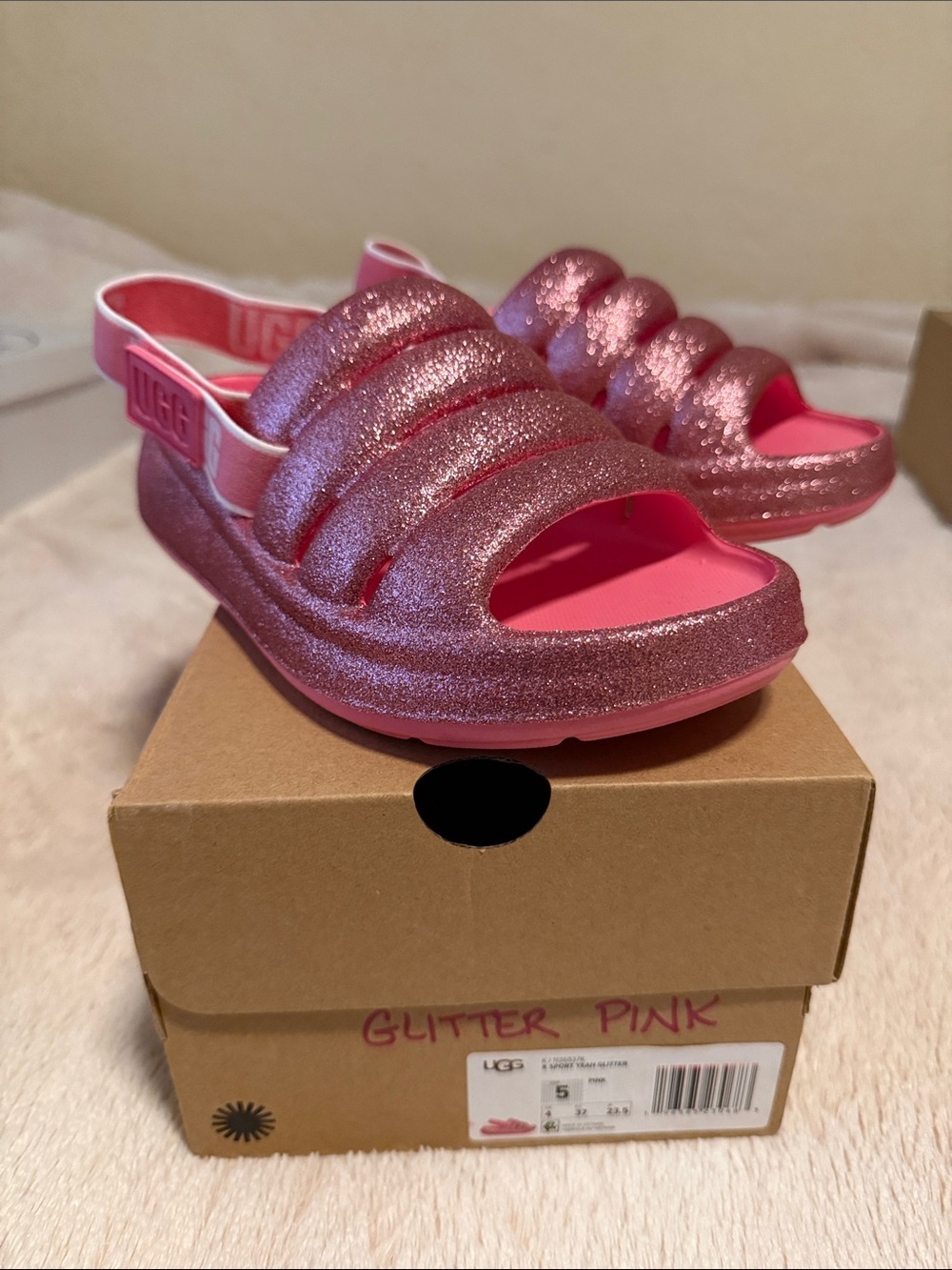 UGG Glitter Sport Yeah Pink Open-Toe Slingback Sandals